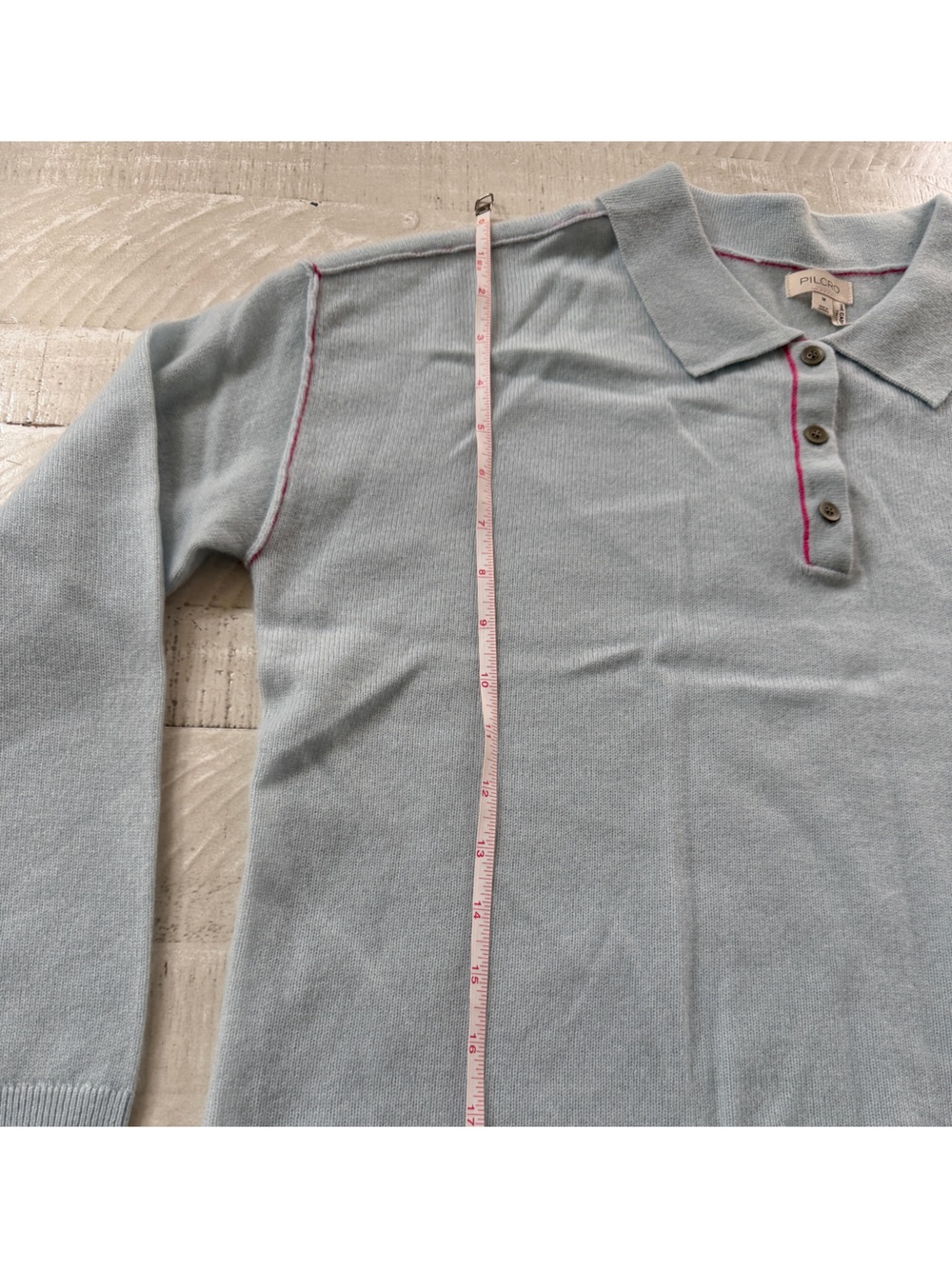 Anthropologie Pilcro The Jensen Cashmere Polo Sweater Dog Light Blue NWT Medium - Picture 7 of 12